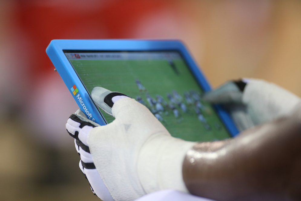 The Sideline Viewing System lets coaches easily analyze a series of plays, organize them by category or bookmark a play for later viewing.&#xA0;(AP Photo/Perry Knotts)